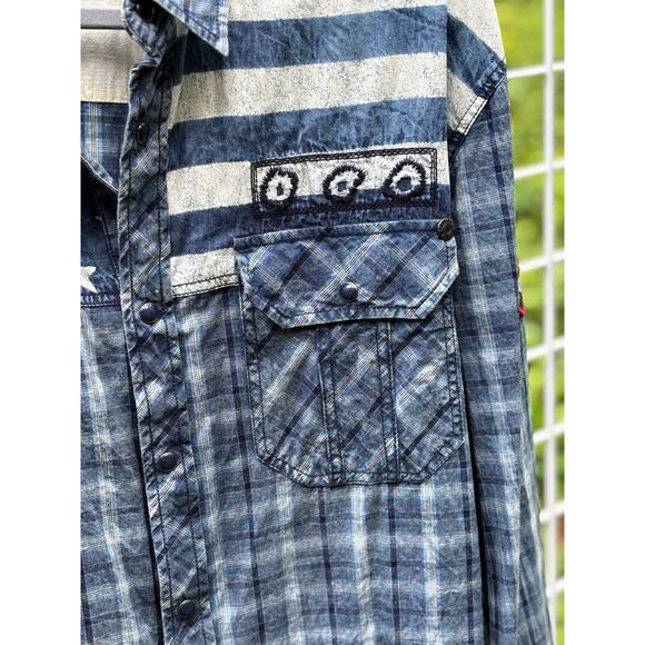 AFFLICTION MEN'S BUTTON DOWN SHIRT AMERICAN BRAVE EMBROIDERED BIKER XL - Picture 6 of 6